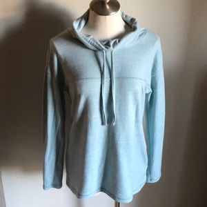 Talbots Lounge Cowl Neck Comfy Pullover Sweater Oversized Drawstring Blue